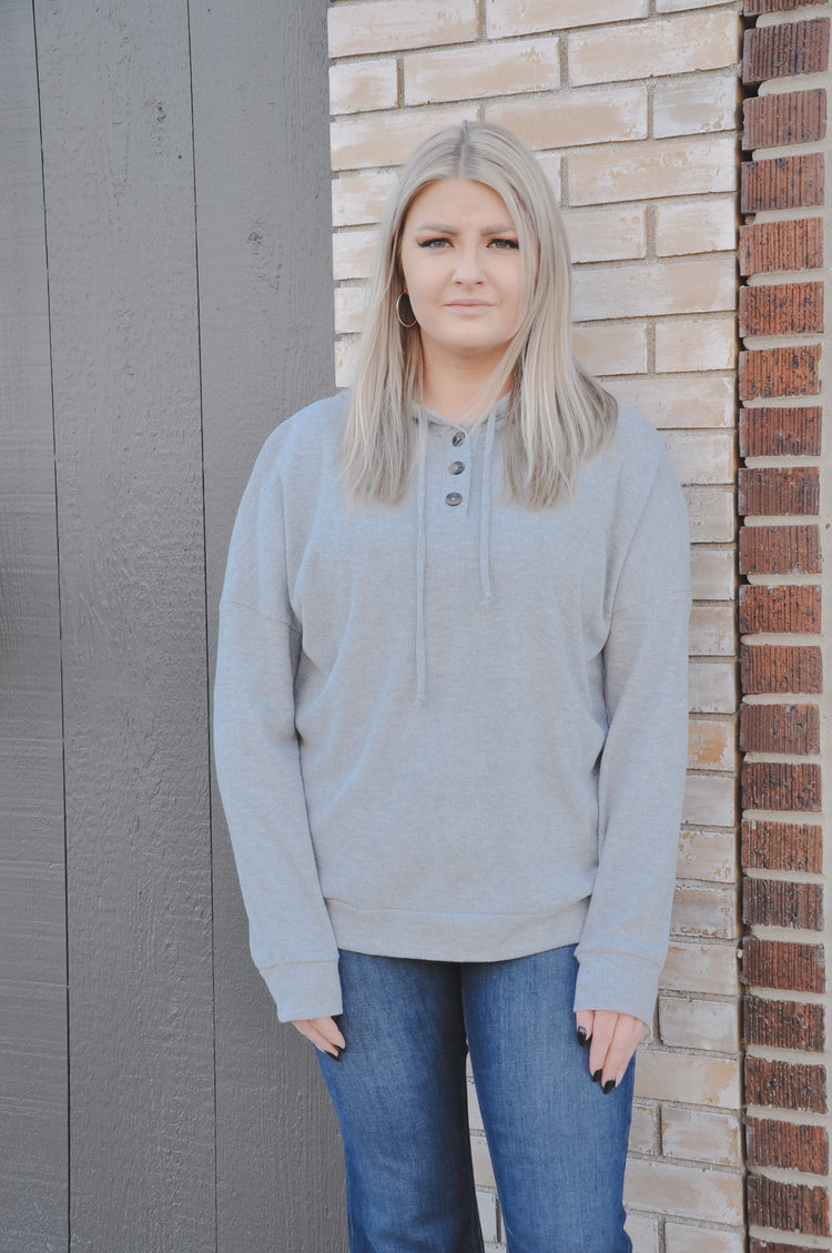Button Top Hooded Long Sleeve
