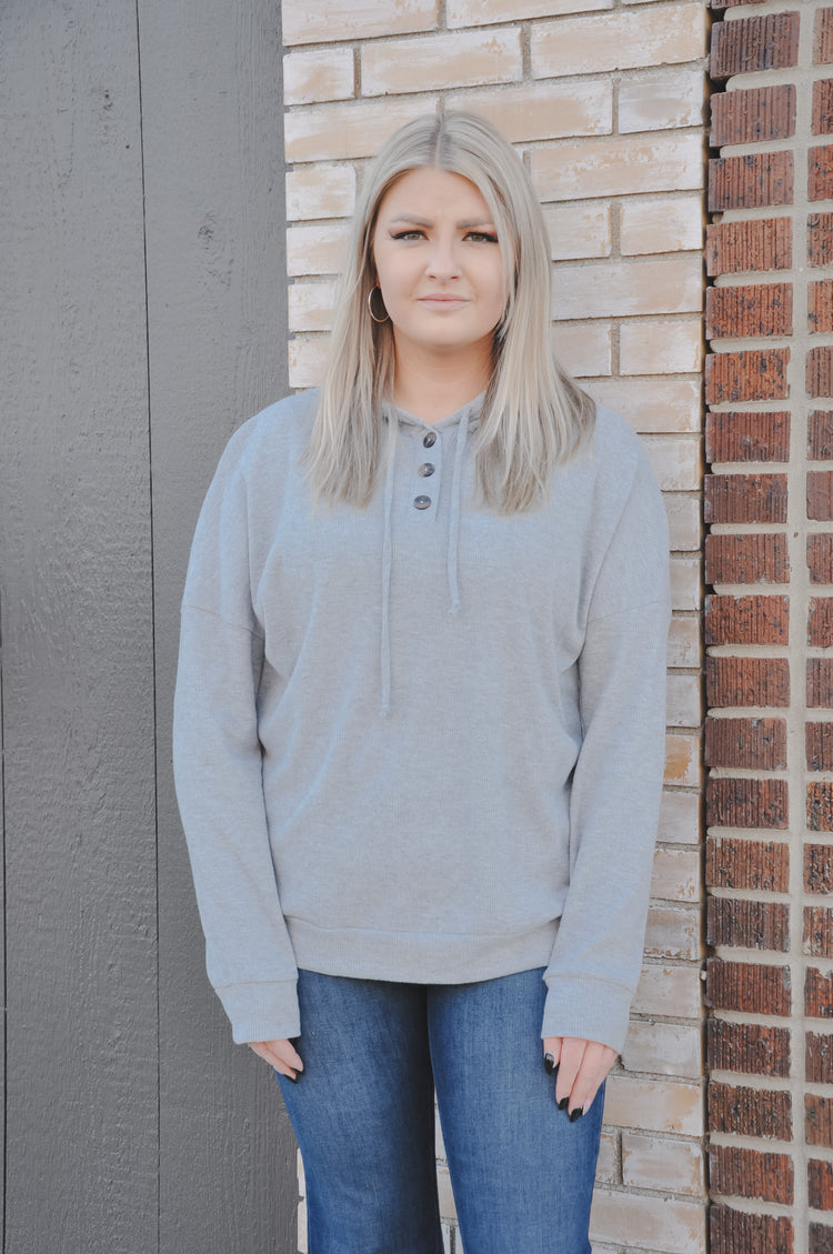 Button Top Hooded Long Sleeve