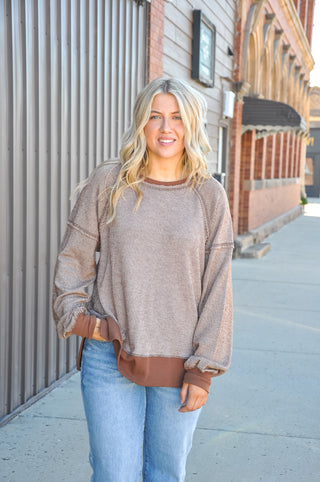 Buttery Soft Coco Raw Hem LS Top