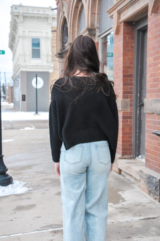 Cable Knit Cropped Black Sweater