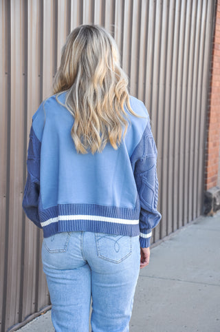 Cable Knit Sleeve Oversized Crew Sweatshirt