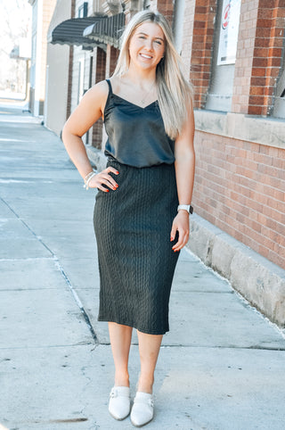 Cable Midi Black Pencil Skirt