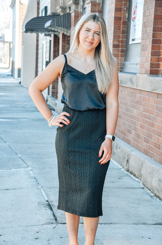 Cable Midi Black Pencil Skirt