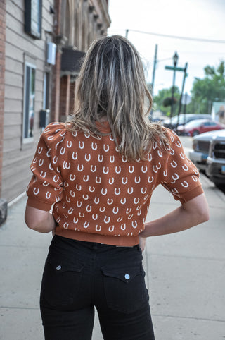 Camel Horseshoe Pattern SS Cardigan