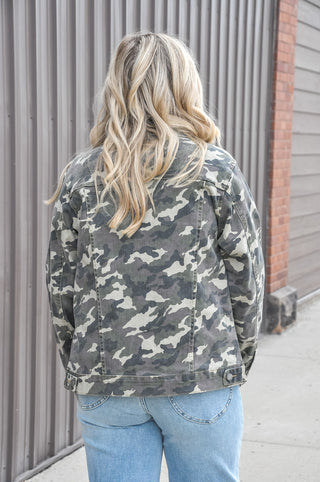 Allover camo print for a bold, statement-making look.