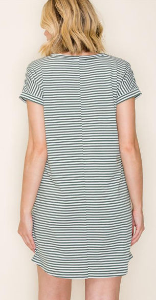 Pinstriped Shift Dress w/Pockets