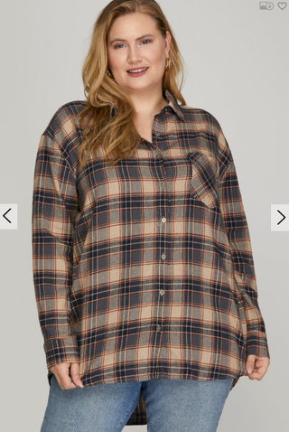 Curvy Willa Woven Plaid Shirt | JQ Clothing Co.