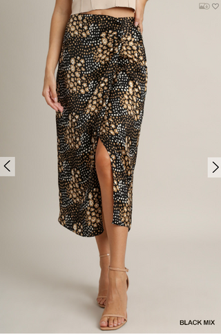 Satin Animal Print Slit Midi Skirt | JQ Clothing Co.