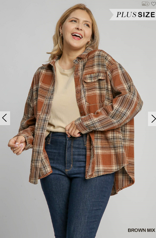 Brown Mix Plaid Curvy Shacket | JQ Clothing Co.