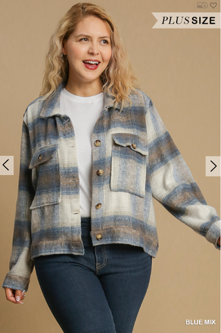 Blue Mix Plaid Cropped Curvy Jacket | JQ Clothing Co.