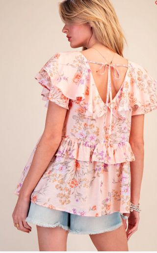 Printed Peach Blossom Tiered Top