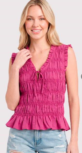 Smocked Bodice Keyhole Tie Top