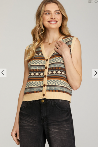 Geeta Geometric Pattern Sweater Vest | JQ Clothing Co.