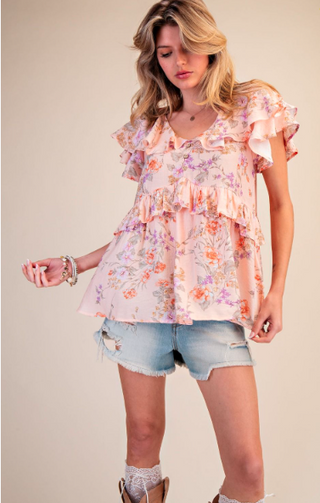 Printed Peach Blossom Tiered Top