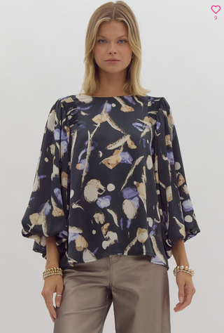 Printed Satin Smocked Detail Top | JQ Clothing Co.