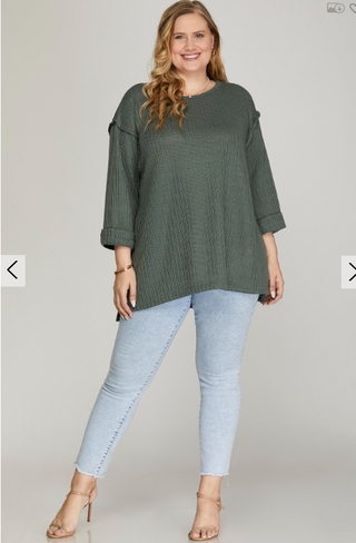 Curvy Folly Folded Sleeve Knit Top | JQ Clothing Co.