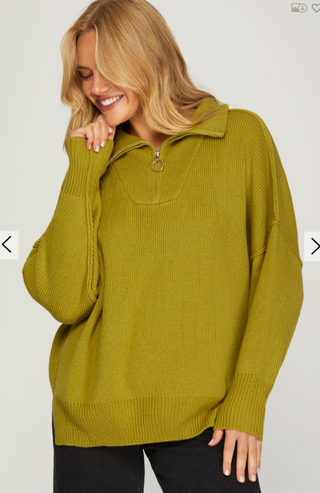 Chara Chartreuse Half Zip Sweater | JQ Clothing Co.