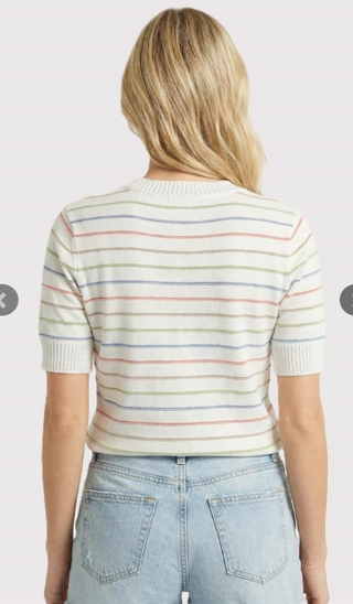 Pointelle Multi Color Striped Sweater