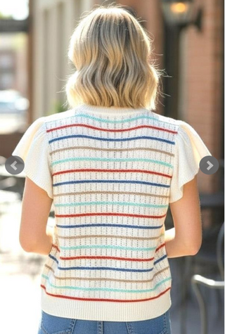 Striped Flutter SS Crew Neck Sweater | JQ Clothing Co.