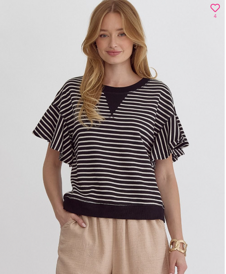 Casual Striped Ruffle Sleeve Top | JQ Clothing Co.