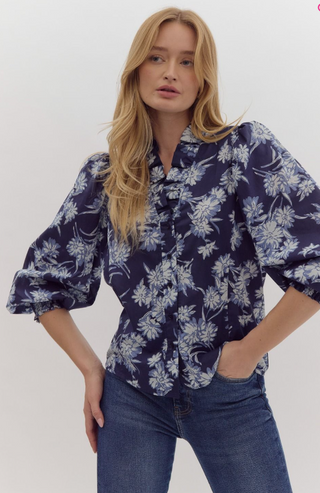 Floral Smocked Cuff Poplin Blouse | JQ Clothing Co.