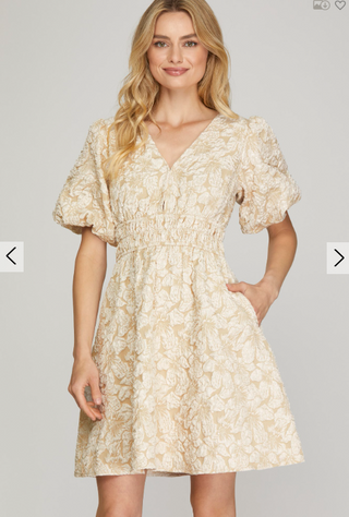 Perle Plunging Floral Jacquard Dress | JQ Clothing Co.