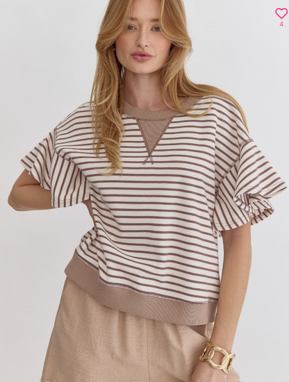 Casual Striped Ruffle Sleeve Top | JQ Clothing Co.