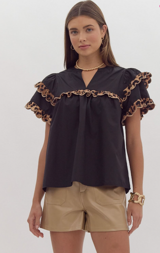 Espresso Tiered SS V-Neck Top