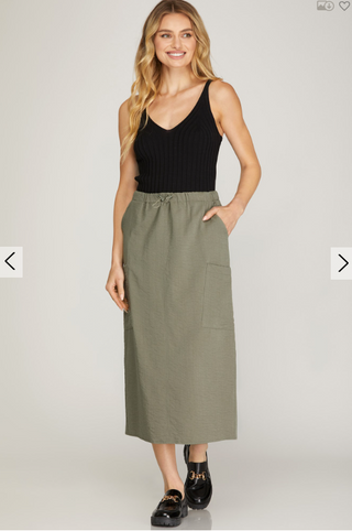 Carly Cargo Drawstring Midi Skirt | JQ Clothing Co.