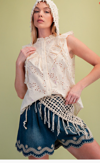 Floral Embroidery Stripe Top