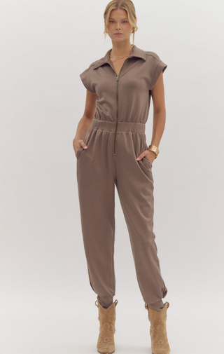 Front Zip Elastic Waist Jumpsuit | JQ Clothing Co.