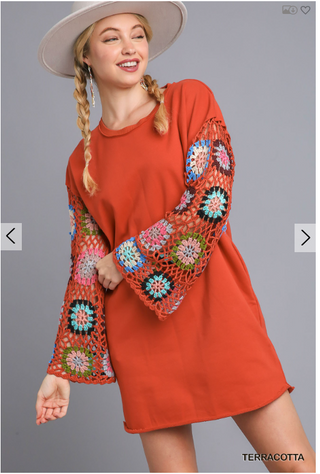 Terracotta Crochet LS Dress | JQ Clothing Co.