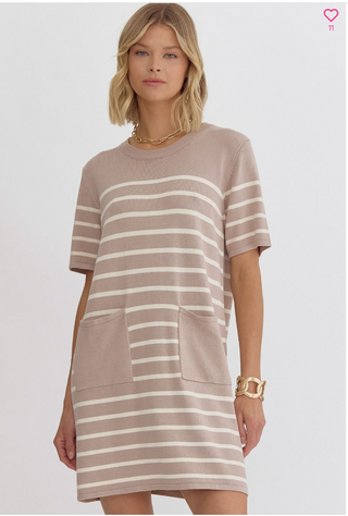 Latte Stripe Pocket Mini Dress | JQ Clothing Co.