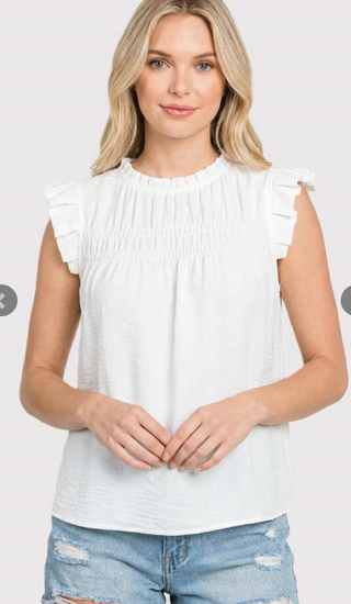 Ruffled Smocked and Pleated Top