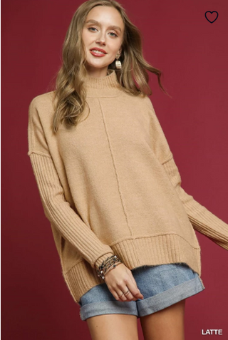 Mock Neck Ribbed Hem Sweater