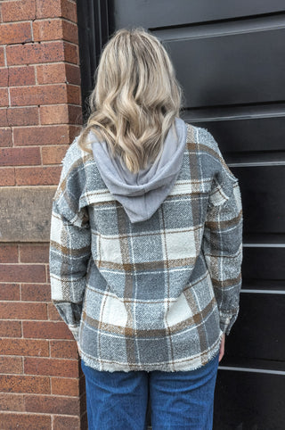 Casual Plaid Hoodie Shacket