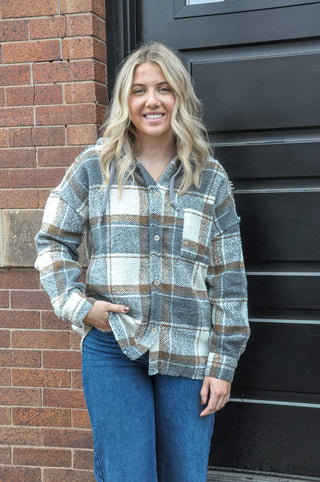 Casual Plaid Hoodie Shacket