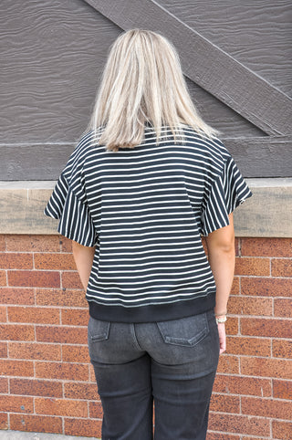 Casual Striped Ruffle Sleeve Top