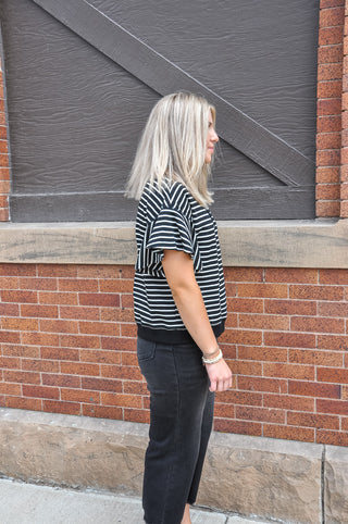 Casual Striped Ruffle Sleeve Top