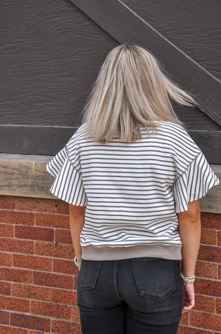 Casual Striped Ruffle Sleeve Top