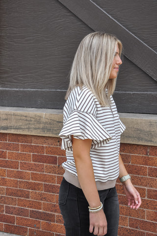 Casual Striped Ruffle Sleeve Top