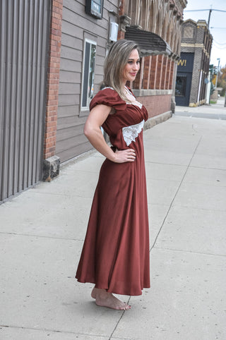 Champagne Satin Lace Trim Midi Dress, view 3 | JQ Clothing Co.
