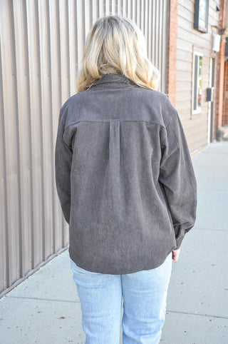 Charcoal Corduroy Western Button-Up Shacket