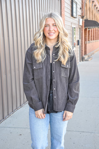 Charcoal Corduroy Western Button-Up Shacket