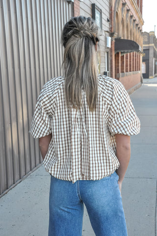 Check Bow Back Bubble Blouse