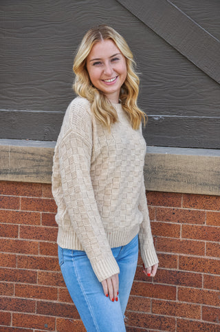 Checker Texture Basket Weave Sweater