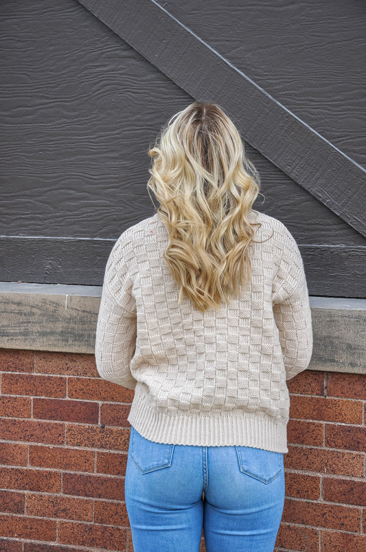 Checker Texture Basket Weave Sweater