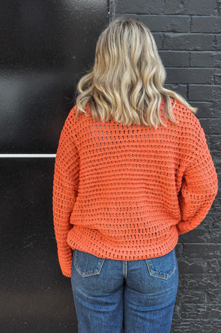 Cheery Orange Crochet Knit Top