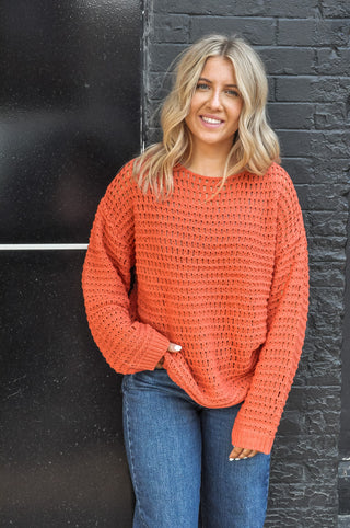 Cheery Orange Crochet Knit Top