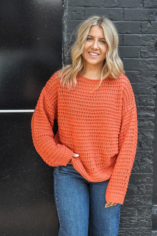 Cheery Orange Crochet Knit Top